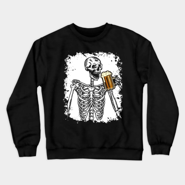 Halloween Shirt Beer Drinking Skeleton Skull Crewneck Sweatshirt by Pelman